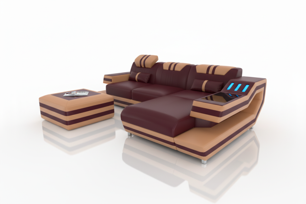 Aura Compact Sectional Burgundy Red Light Brown