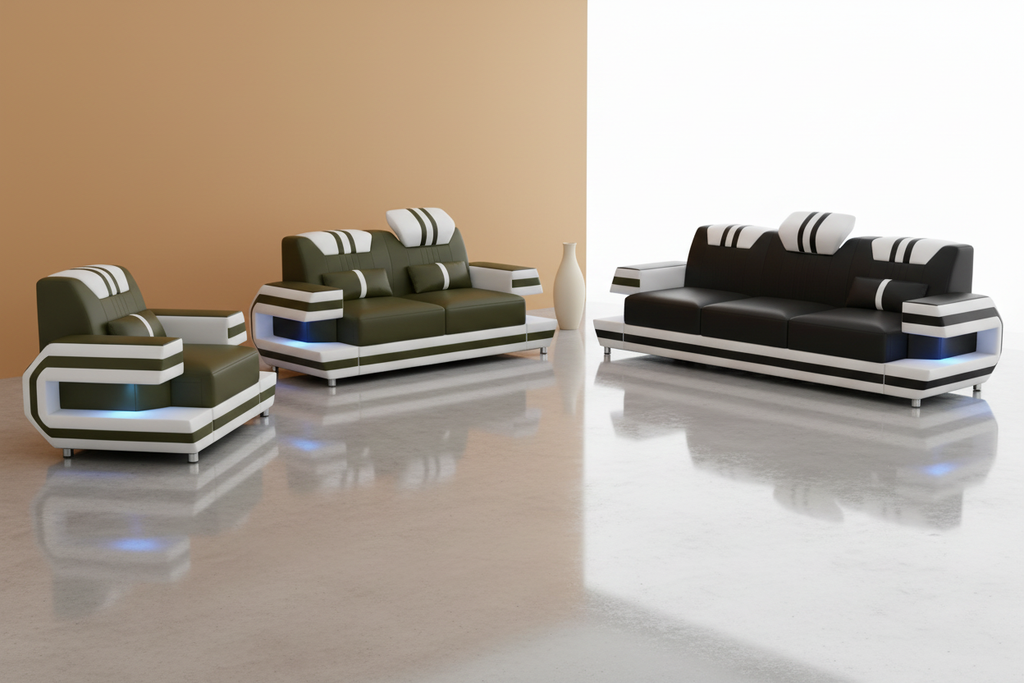 Aura Sofa Set Olive Drab Silvery Gray