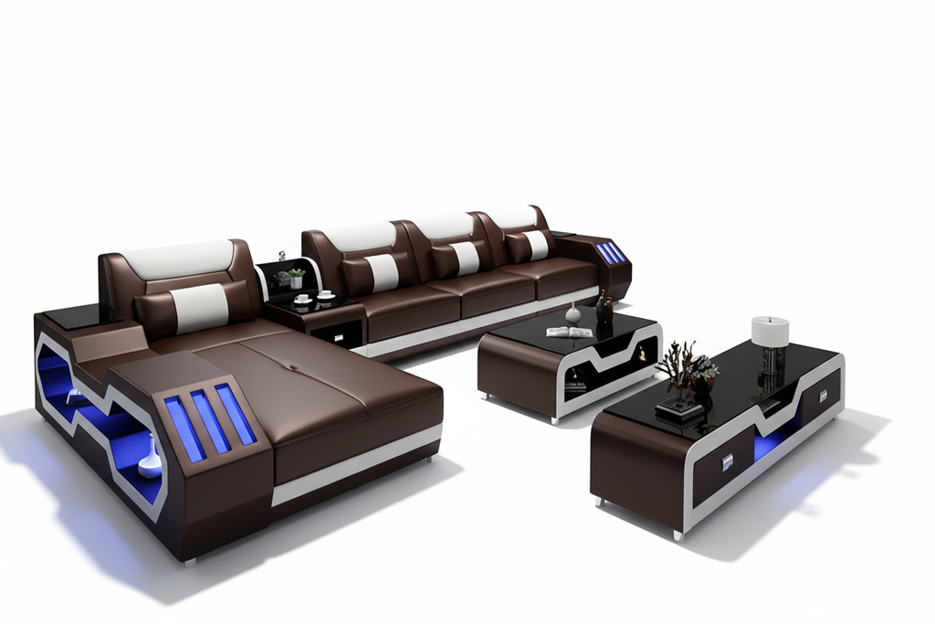 Brown & White Sectional - Studio