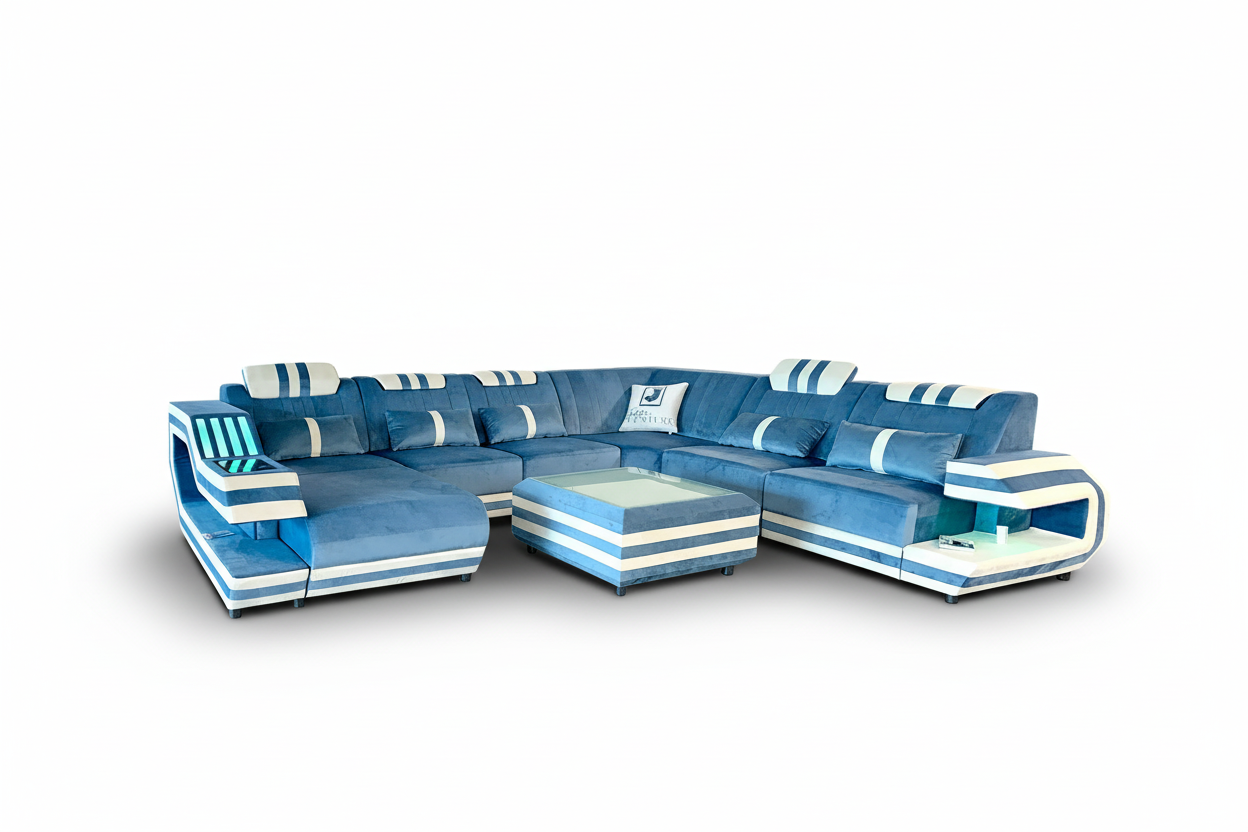 Celine Modern Leather Sectional with LED Light