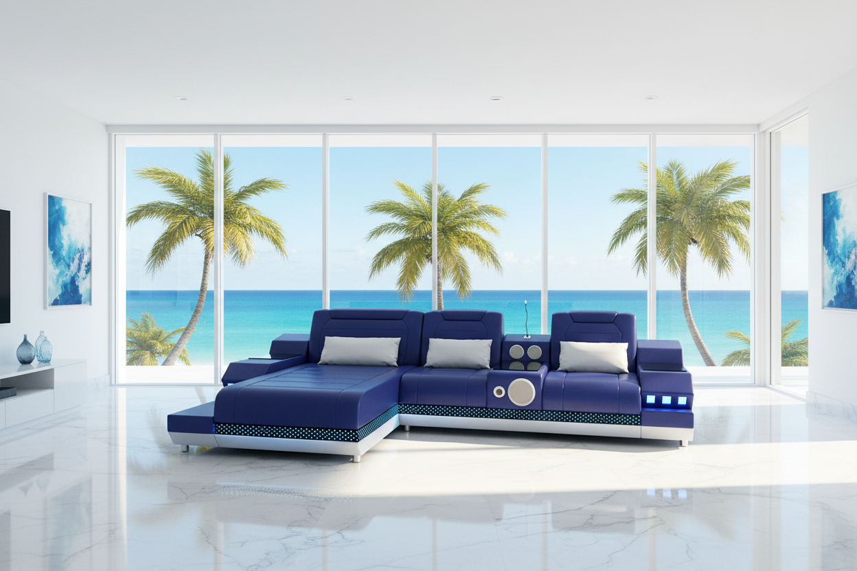 Celsius Mini Modern Leather Sectional - Miami Beach