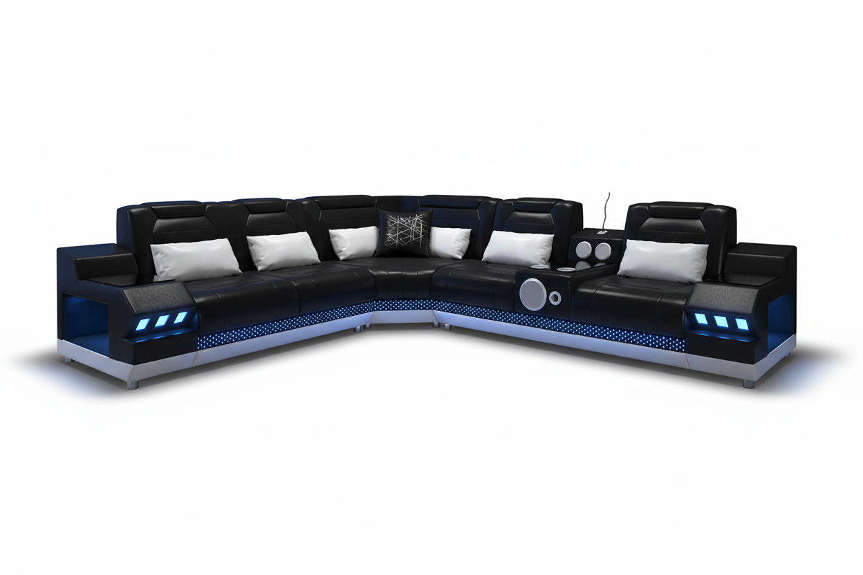 Celsius Small Modern Leather Sectional with Console - Blank Background 4