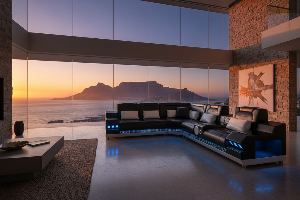 Celsius Small Modern Leather Sectional with Console - Cape Town