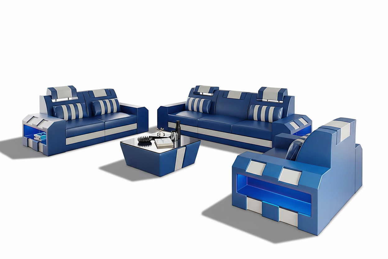 Cosmo Modern Leather Sofa Set with LED - Blank Background 1