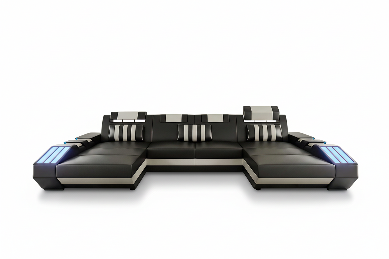 Cosmo U Shape Modern Leather Sectional - Front Three-Quarter