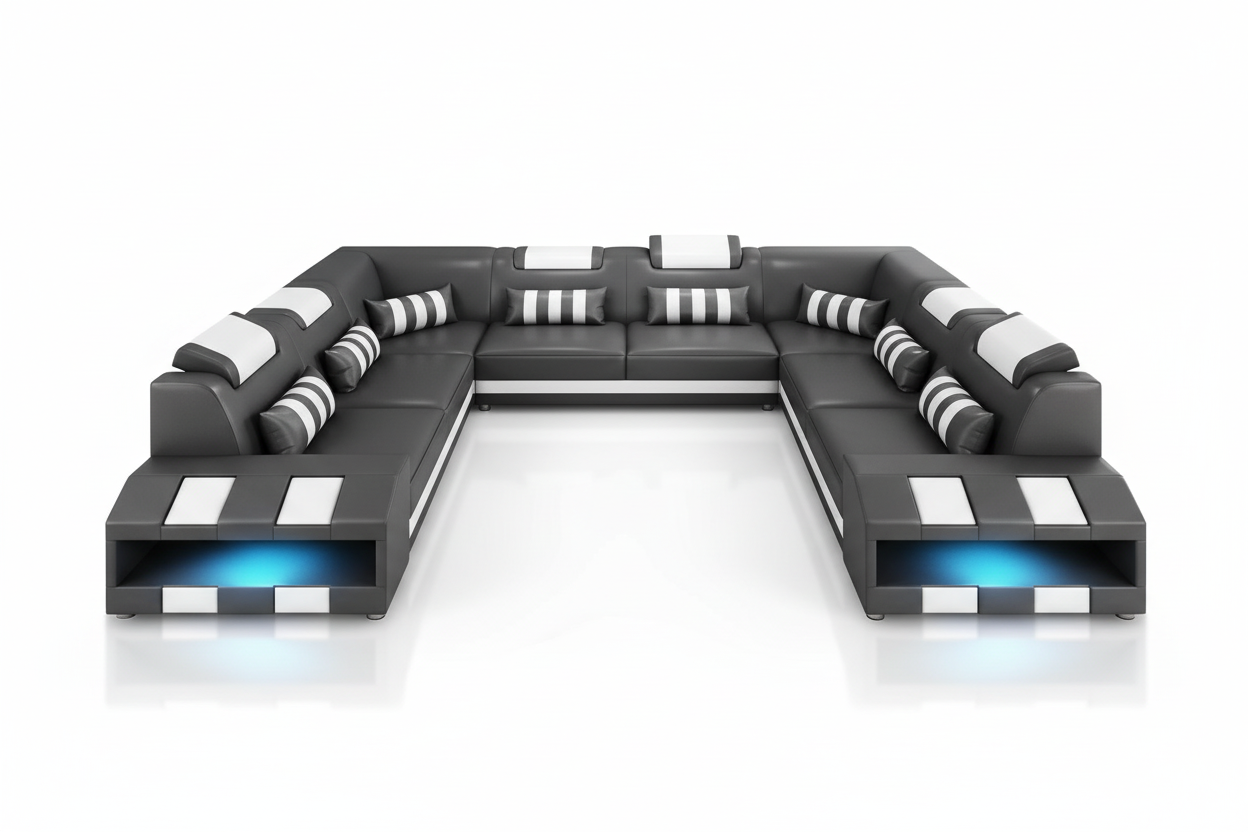 Cosmo XL U shape Modern Leather Sectional with Led Light