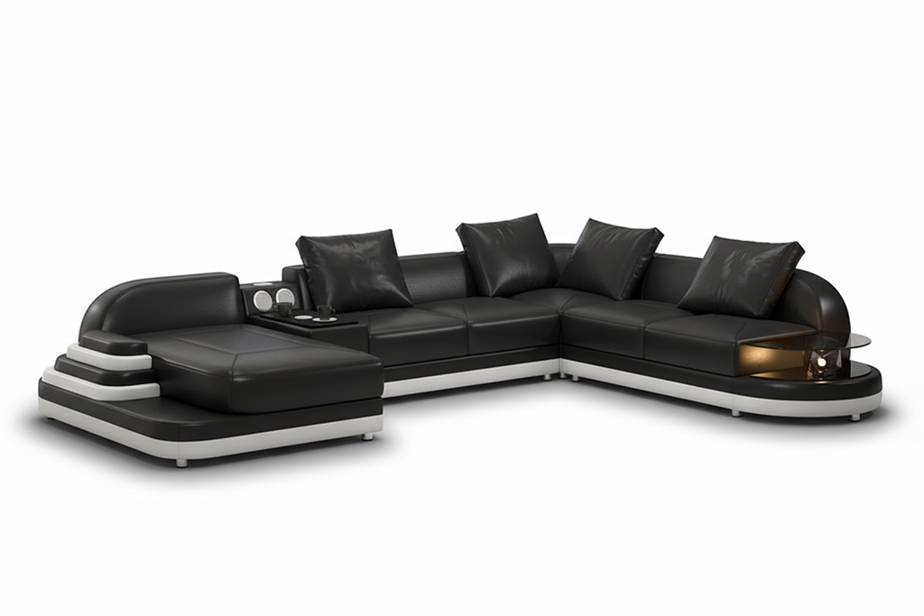 Lillian Modern Leather Sectional with Console