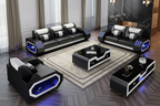 Omont Leather Sofa Set with LED Light - Luxury Living Room