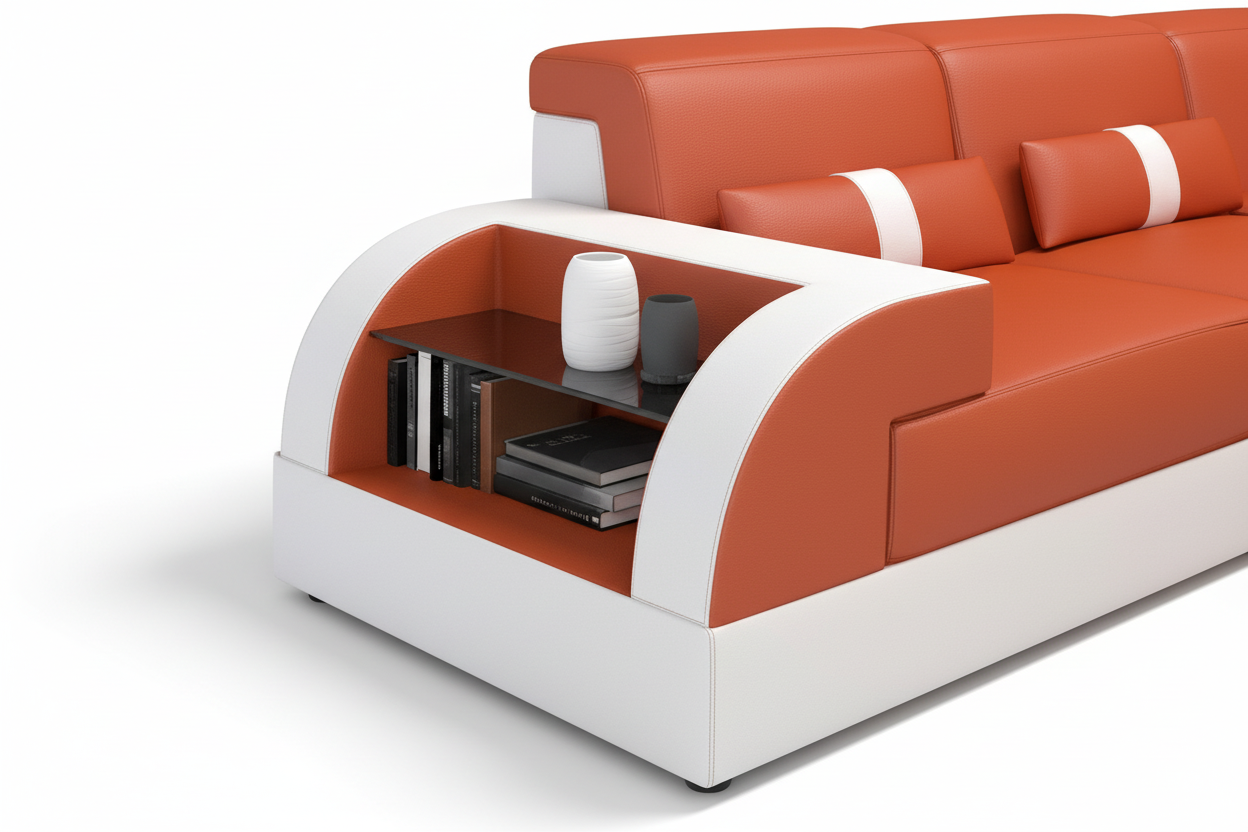 Piliu Leather Corner Sectional with Side Storage - Storage Detail