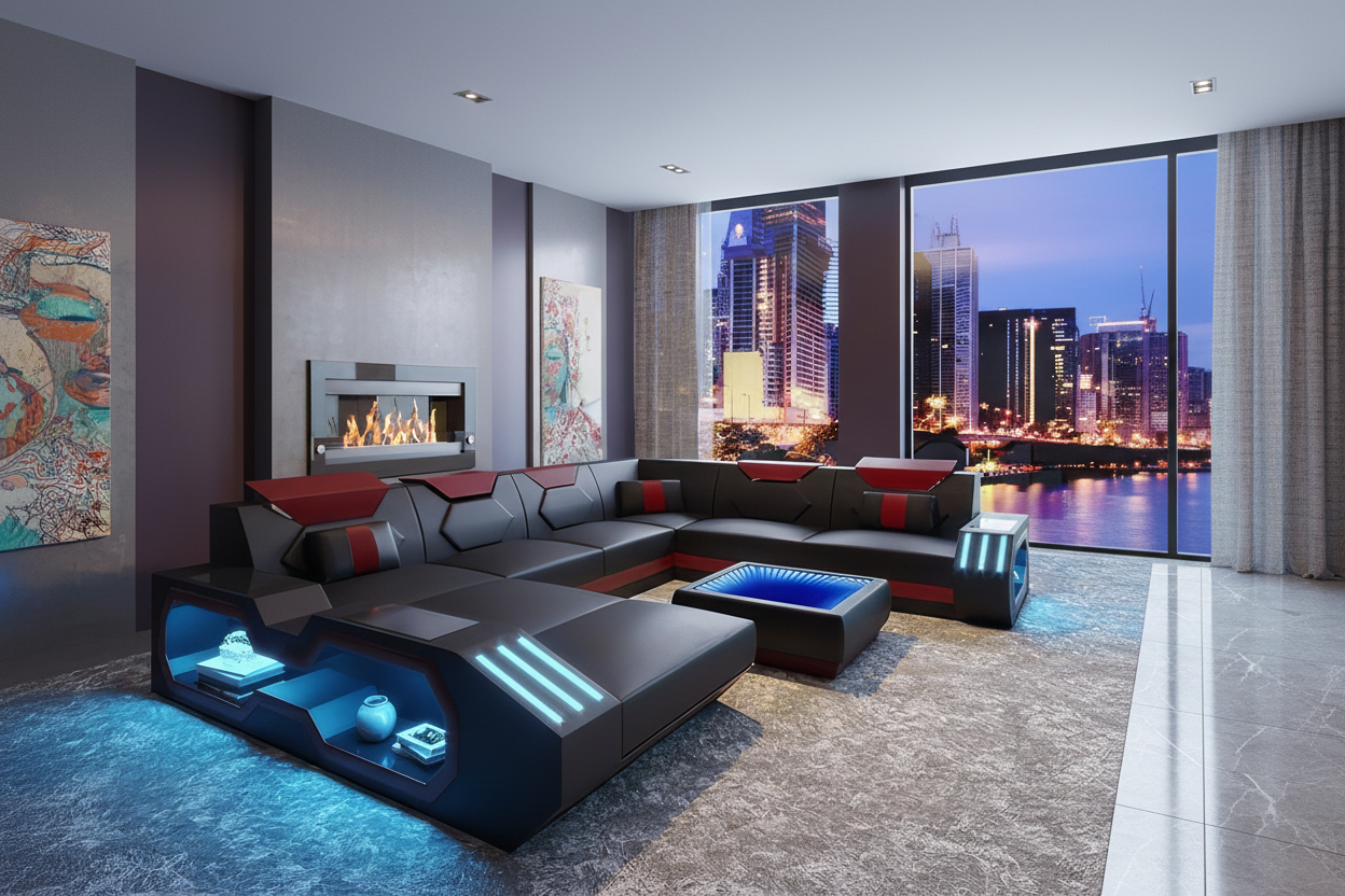 Sahara Modern Leather Sectional with LED Light