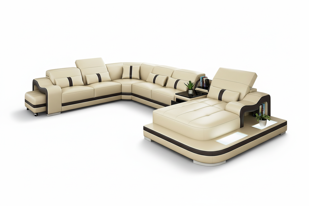 Sydney Large Leather Sectional with Side Table