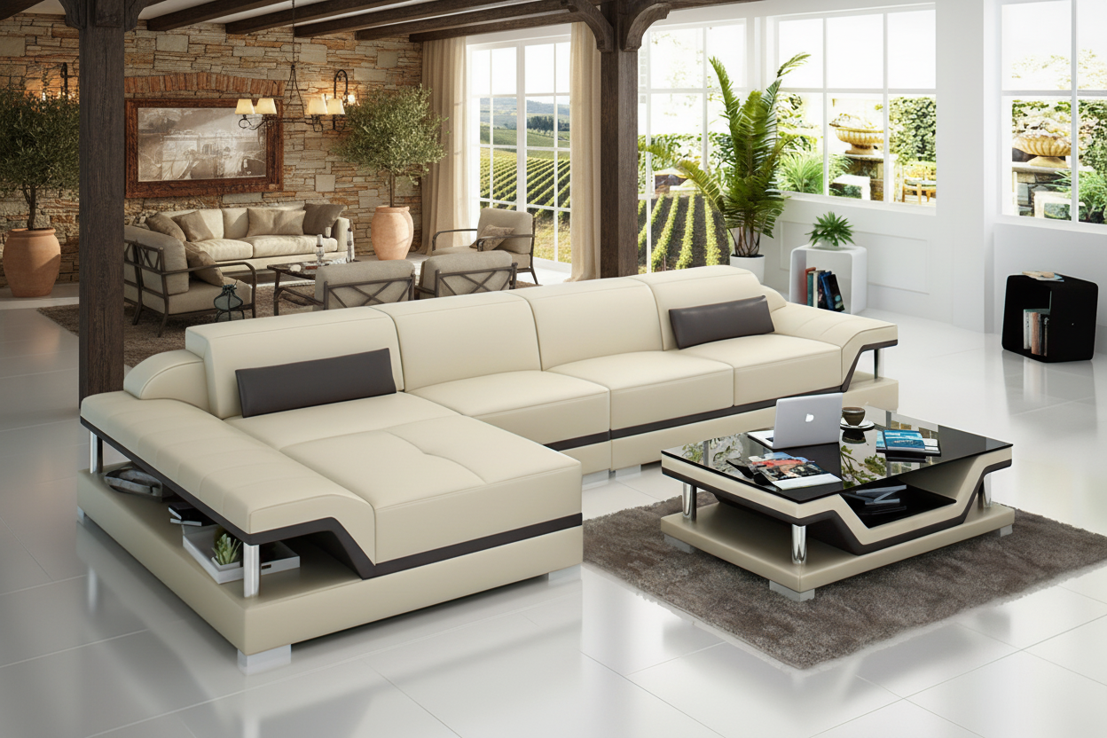 Taliya Small Modern Leather Sectional - Wine Country Estate