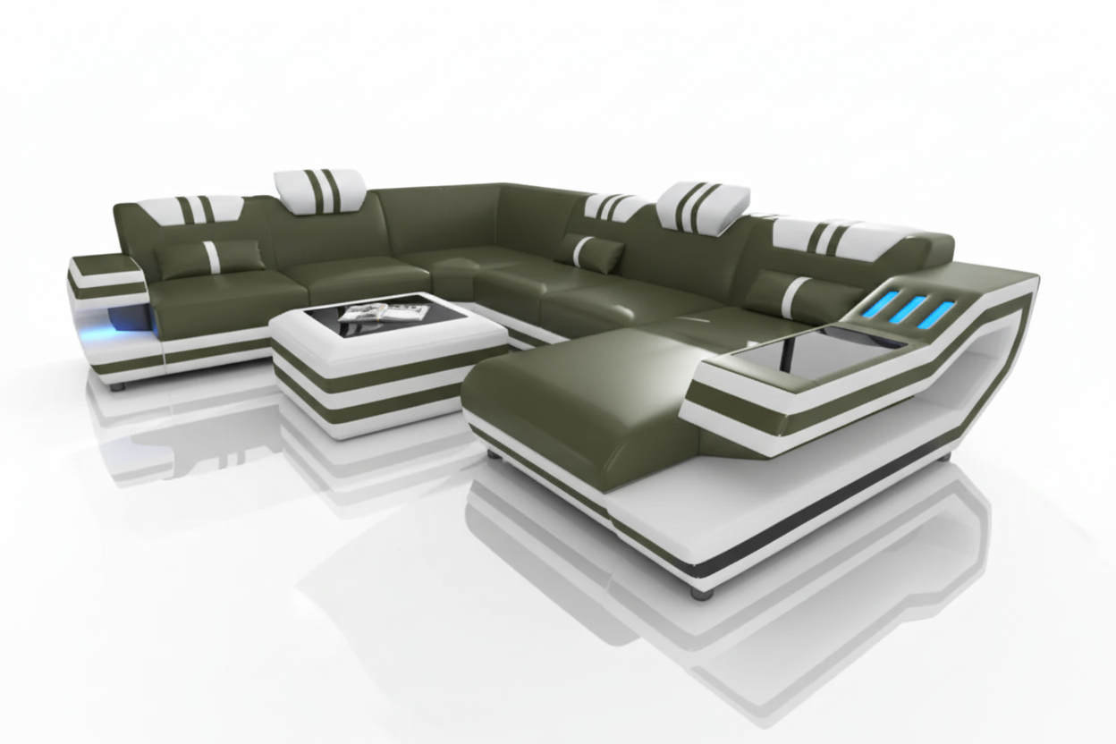 U-Shaped Sectional Olive White