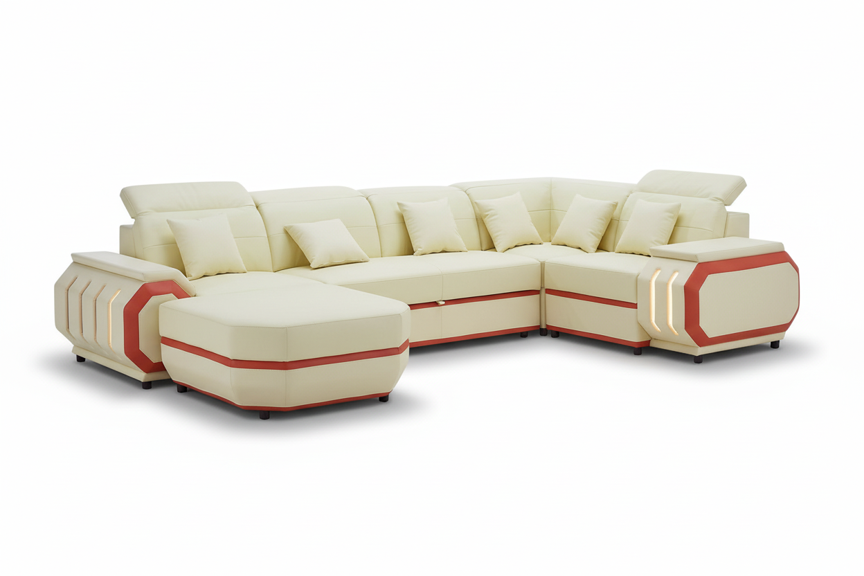 Univo Modern Leather Sectional with LED Lights