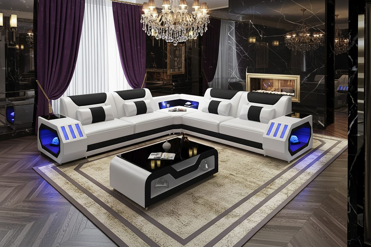 White & Black Sectional - Hollywood Regency